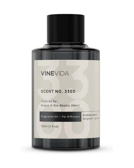 Hand holding the 4 fl oz bottle of Scent 3300 fragrance oil, showcasing the minimalist label details.