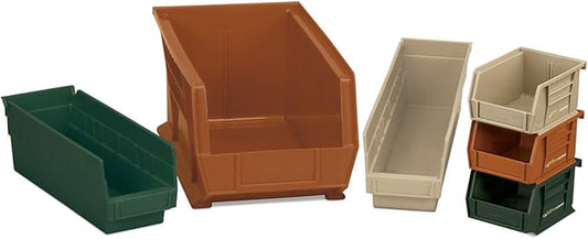 Close-up of a single hunter green plastic bin, showing its robust design and smooth interior.