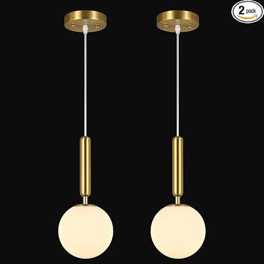 Close-up of the elegant gold finish and frosted milky white glass shade.