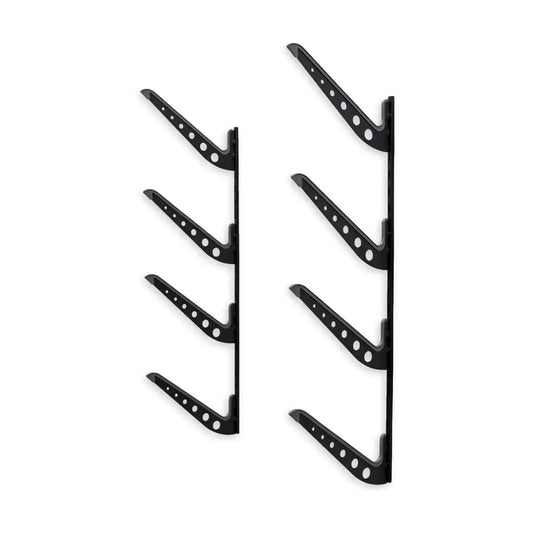 Close-up of the robust metal arms of the beach gear storage rack, showing adjustability.