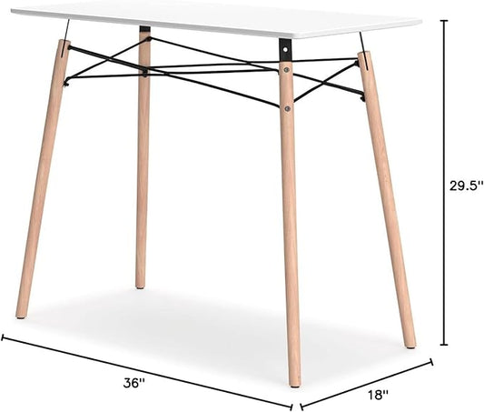 Side view of the desk, clearly showing its dimensions of 36" W x 18" D x 29.75" H.