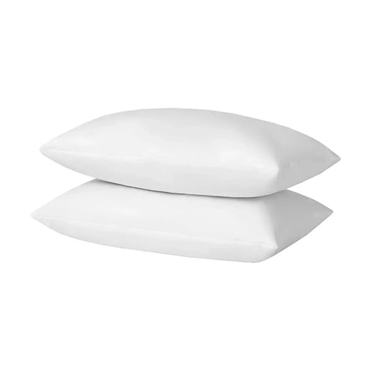 Two 12x20 oblong white down feather pillow inserts, shown side-by-side on a clean surface.
