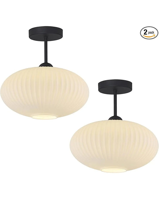 Close-up of the large vintage milk glass shade with its distinct ribbed texture.