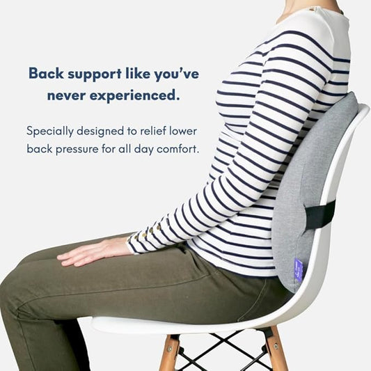 Front view of the lumbar support cushion, showing its contoured shape.