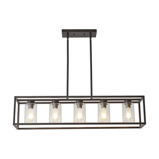 Full view of the hanging lighting fixture, showcasing its classic rustic appeal and symmetrical design.