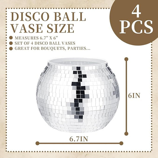 Close-up of a single disco ball vase, highlighting its reflective mirror tiles and sturdy construction.