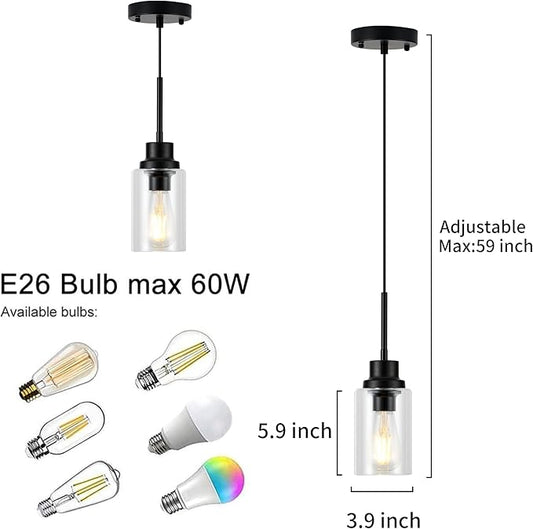 Close-up of the black metal canopy and suspension rod, highlighting the sleek finish of the pendant light.