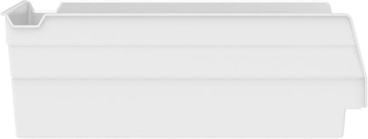 Close-up of a single white plastic bin, showing its clean finish and robust structure.