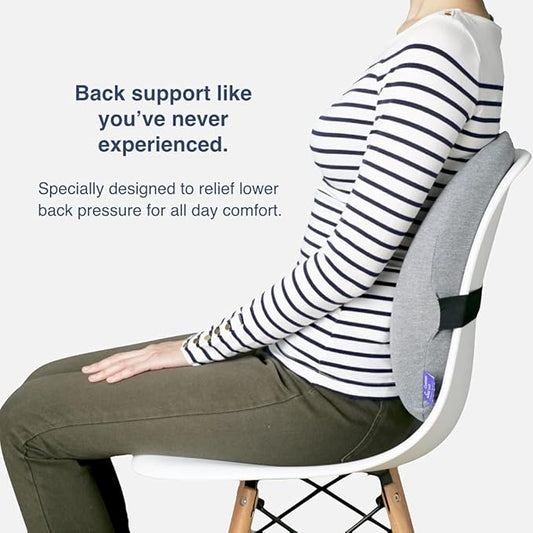 Front view of the lumbar support cushion, showing its contoured shape.