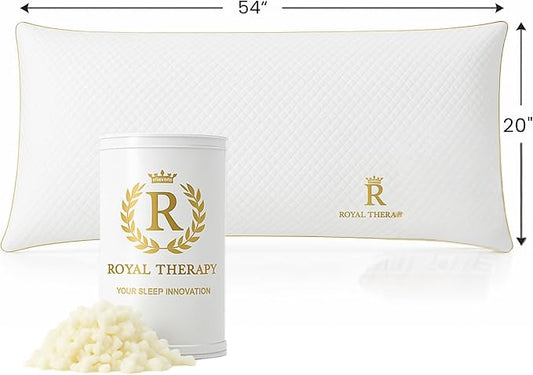 Body pillow positioned on a bed, providing support for a side sleeper.