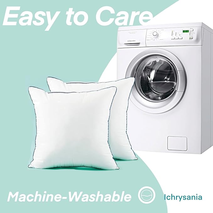 An angled view of one 18x18 inch pillow insert, highlighting its plush volume.