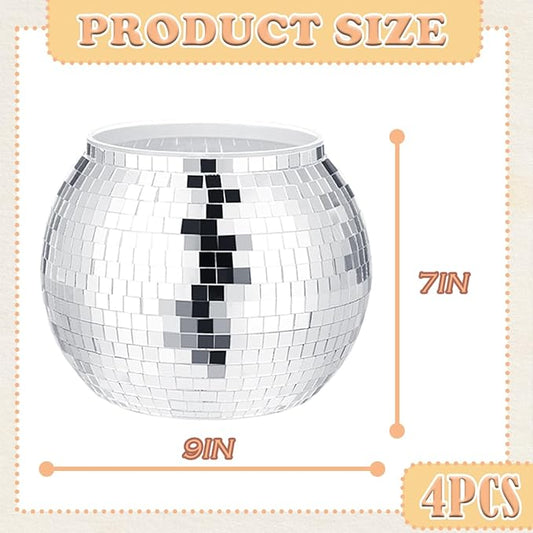 Close-up of a single disco ball vase, highlighting its reflective mirror facets and plastic durability.