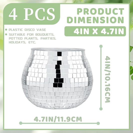 Close-up of a single disco ball vase, highlighting its reflective mirror facets and plastic construction.