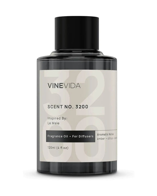 Close-up of the fragrance oil bottle, showing 'Scent NO. 3200' and 'Lavender Bergamot Mint Cinnamon' notes.