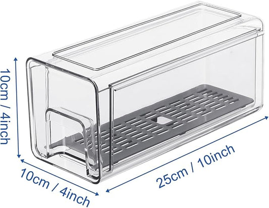Close-up of the stackable design, showing two clear plastic organizers neatly placed one on top of the other.