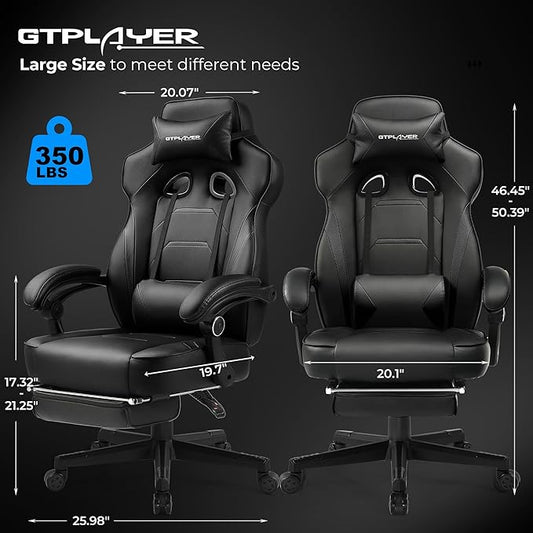 Side profile of the ergonomic black gaming chair, highlighting its high back and lumbar support.