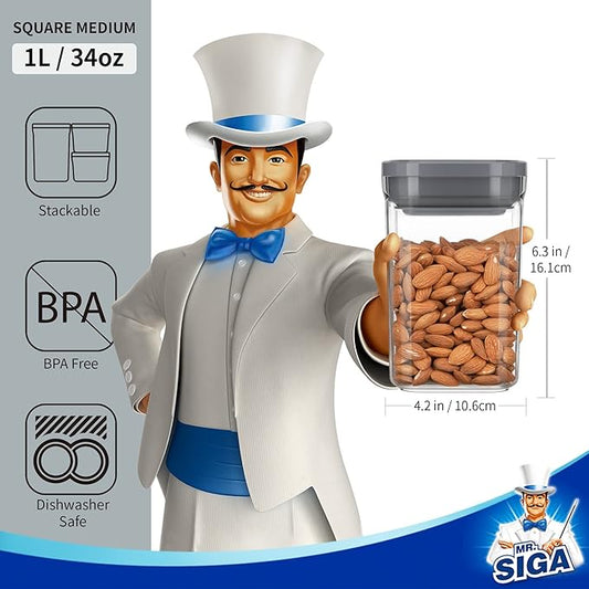 Close-up of a single gray container, highlighting its transparent body and airtight lid.