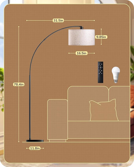 Full view of the 78.3-inch tall black standing lamp, showcasing its elegant curve and sleek finish.