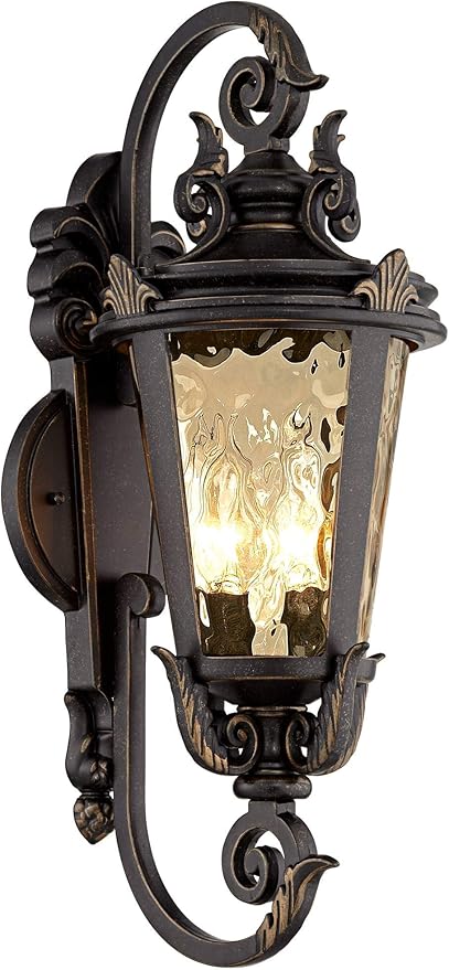 Full front view of the 21 1/2-inch outdoor light, showcasing its rustic industrial design and veranda bronze finish.