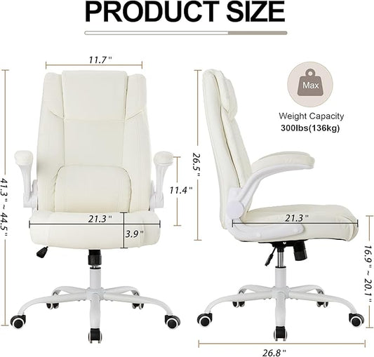 Side profile of the beige office chair, highlighting the rocking function and adjustable armrests.