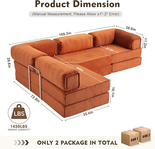 Close-up of the deep seat cushions and removable back pillows on the brick red sectional sofa.