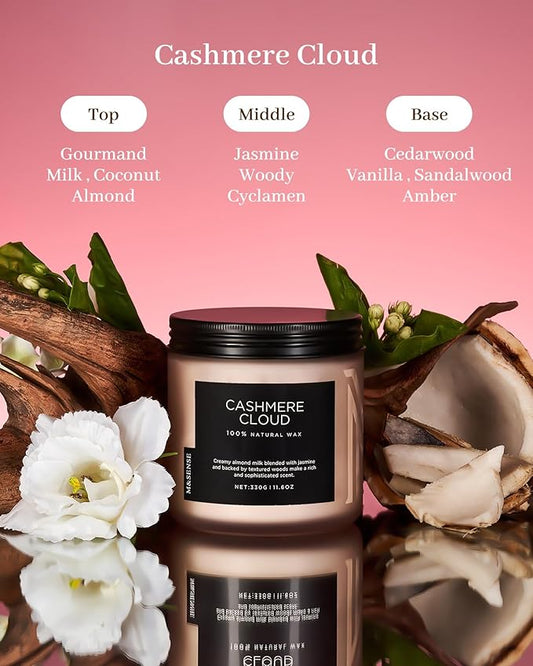 Close-up of the two lit candle flames, showing the warm glow and melted natural soy wax.