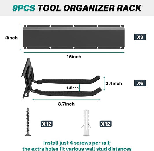 Close-up of the 6 adjustable hooks on the organizer, demonstrating their flexibility for different items.