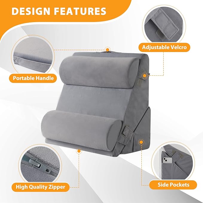 The entire 4-piece velvet wedge pillow set neatly stacked, showcasing its compact storage.