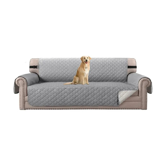 Sofa Protector for Dogs/Cats/Pets Sofa Slipcover Quilted Furniture Protector with Non Slip Elastic Strap Water Resistant Sofa Covers Couch Covers Seat Width: 78" (Oversized Sofa, Light Grey/Beige)