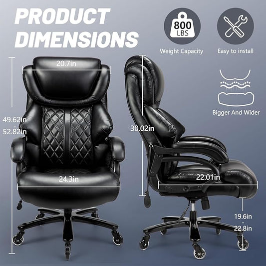 Frontal view of the black executive chair, highlighting its adjustable lumbar support.