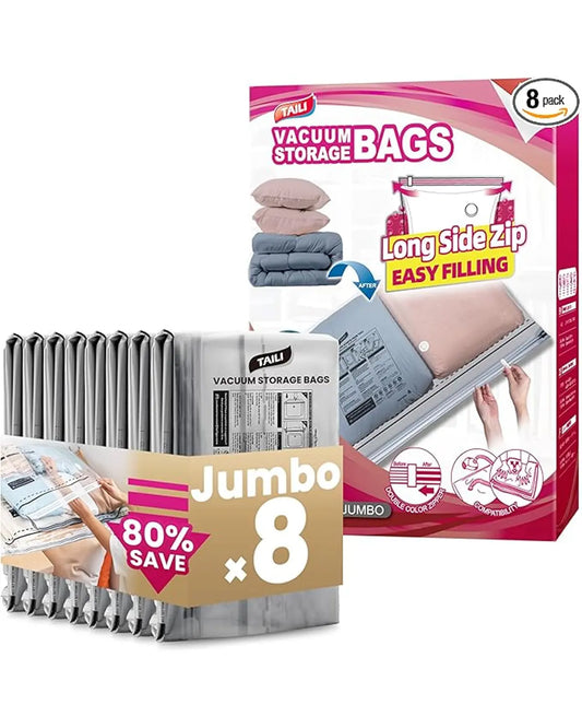 Close-up of the long side zip and the robust valve on a jumbo vacuum storage bag.