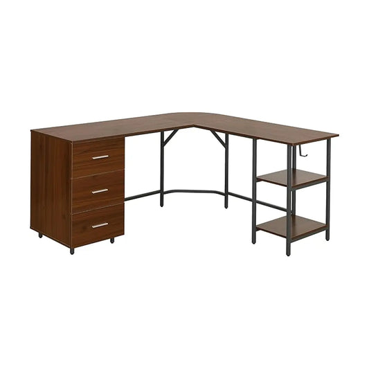 The spacious computer desk arranged in a corner of a room, optimized for productivity.