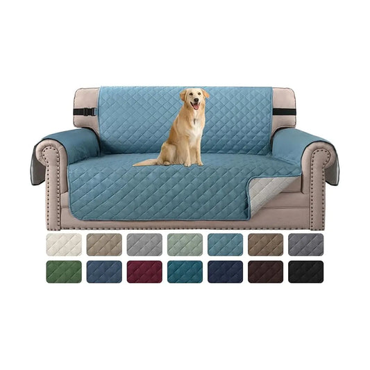Sofa Protector For Dogs / Cats / Pets Sofa Covers Slipcover Quilted Couch Coveres Loveseat Covers with Non Slip Elastic Strap Water Resistant Seat Width: 54" (Oversized Loveseat, Smoke Blue/Beige)