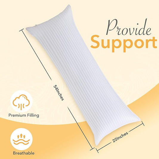 Close-up of the premium striped cotton cover, showcasing its soft texture and subtle pattern.