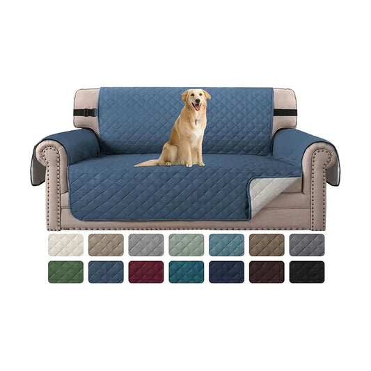 Sofa Protector For Dogs / Cats / Pets Sofa Covers Slipcover Quilted Couch Coveres Loveseat Covers with Non Slip Elastic Strap Water Resistant Seat Width: 54" (Oversized Loveseat,Aegean Blue/Beige)