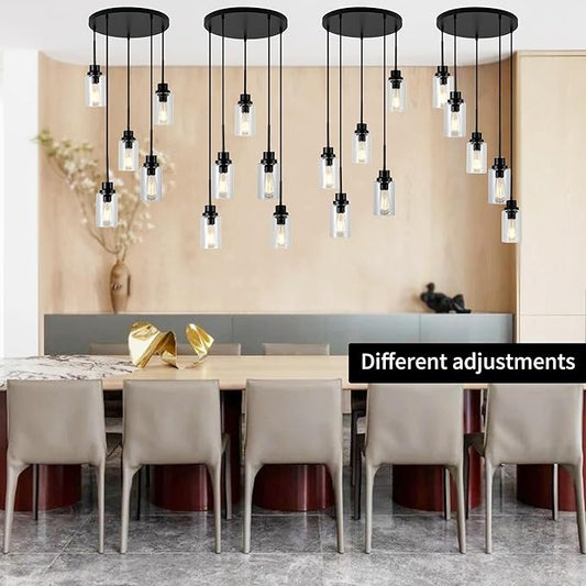 Full view of the pendant light hanging over a kitchen island, showcasing its modern design.