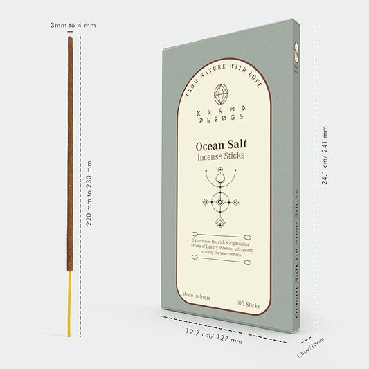 An Ocean Salt incense stick burning in a holder, with a gentle wisp of smoke rising.