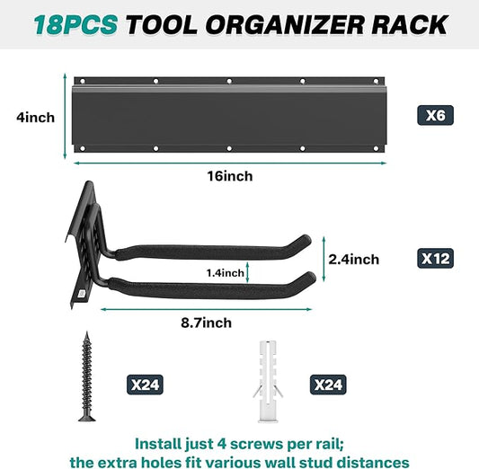 Close-up of the 12 adjustable hooks on the organizer, showing their versatility and strength.