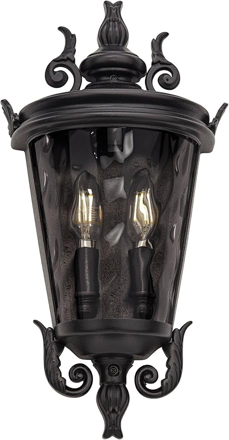Front view of the compact 17-inch outdoor light, featuring an elegant textured black finish.