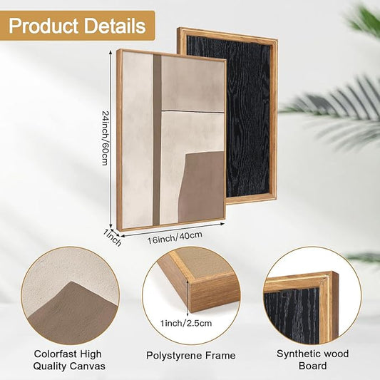 Close-up of one canvas, showing the vintage mid-century modern earth tone illustration.