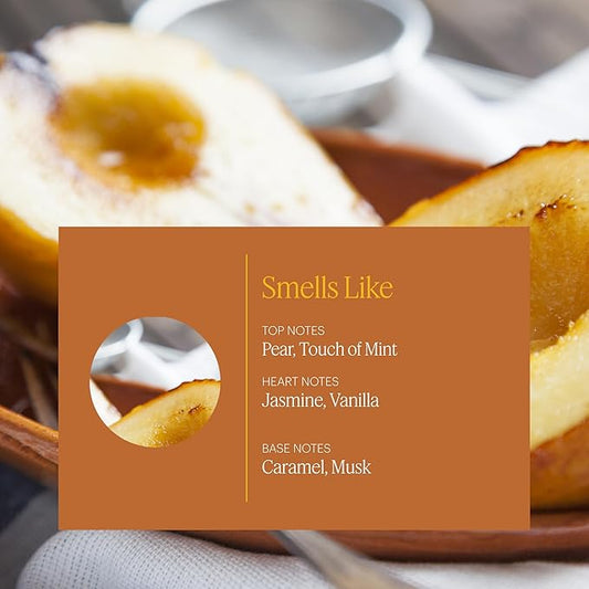 Close-up view of the Pear Brulee scent capsule, highlighting its smooth finish and label.