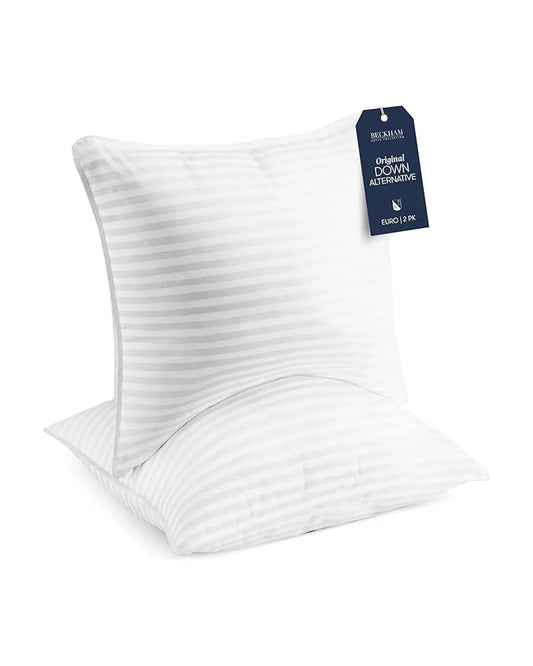 Two Beckham Hotel Collection Euro size 26x26 inch down alternative pillow inserts.