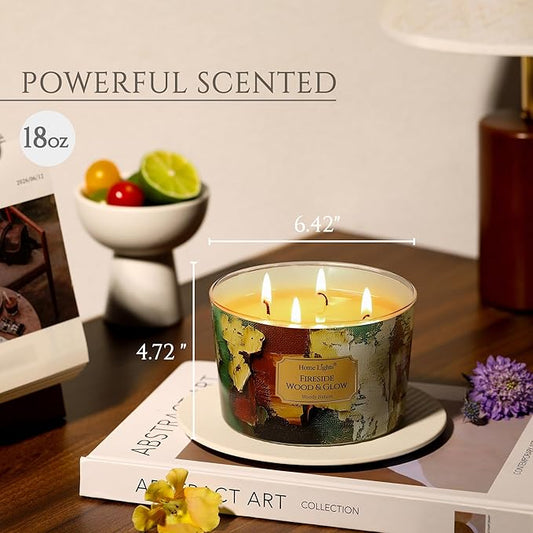 Close-up of the four lit wicks burning simultaneously, ensuring a consistent fragrance release and bright light.