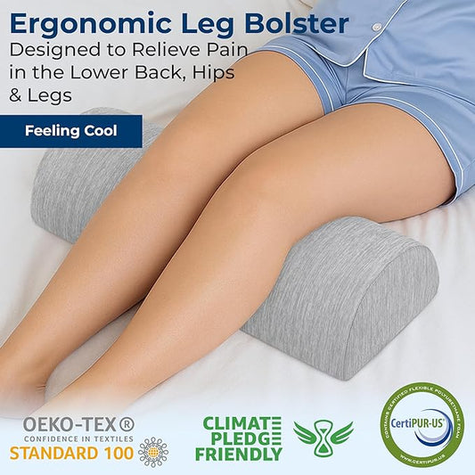 The large knee pillow placed under the legs for back sleeping support and comfort.