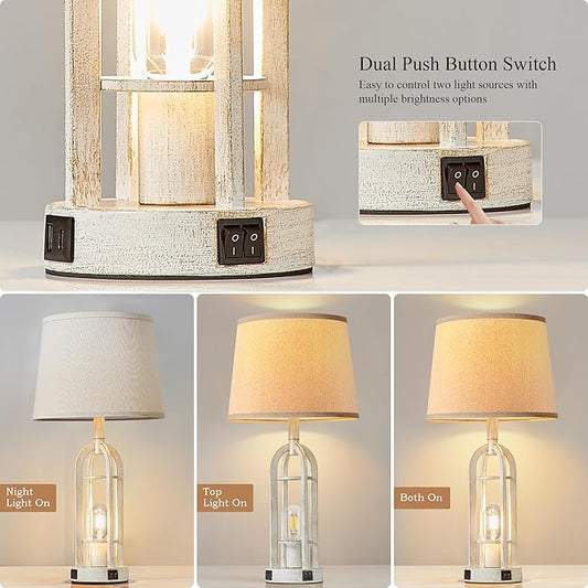 Close-up view of the lamp's base, showing the integrated USB-A and USB-C charging ports.