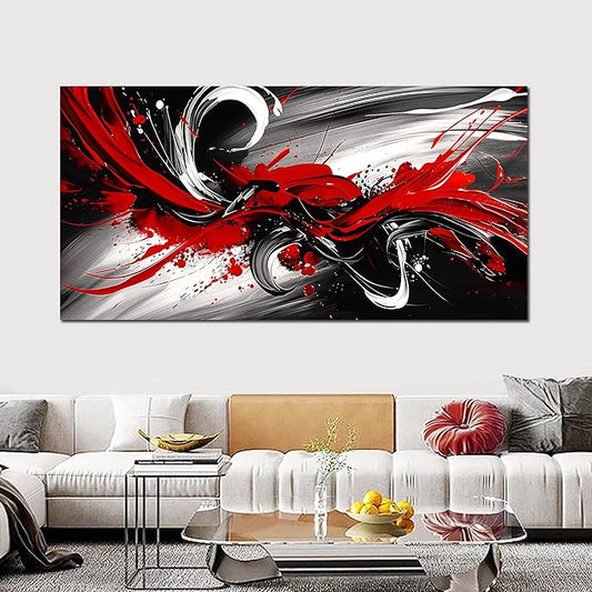 Close-up of the abstract brushstrokes and color blending on the framed canvas artwork.