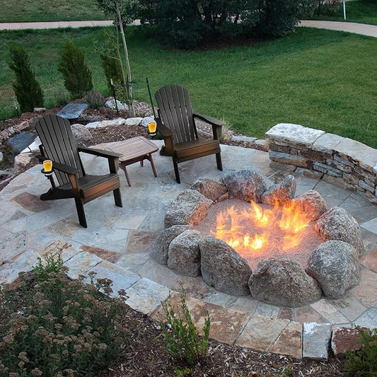 Integrated cup holder on the armrest of the durable, weather-resistant Adirondack patio chair.