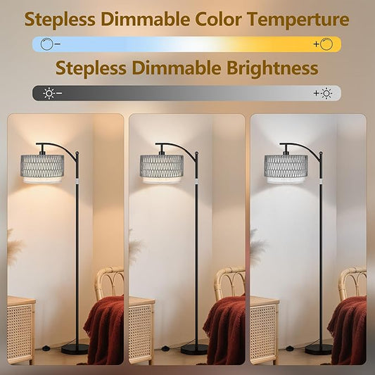 Full view of the tall, adjustable black floor lamp, standing gracefully in a modern living space.