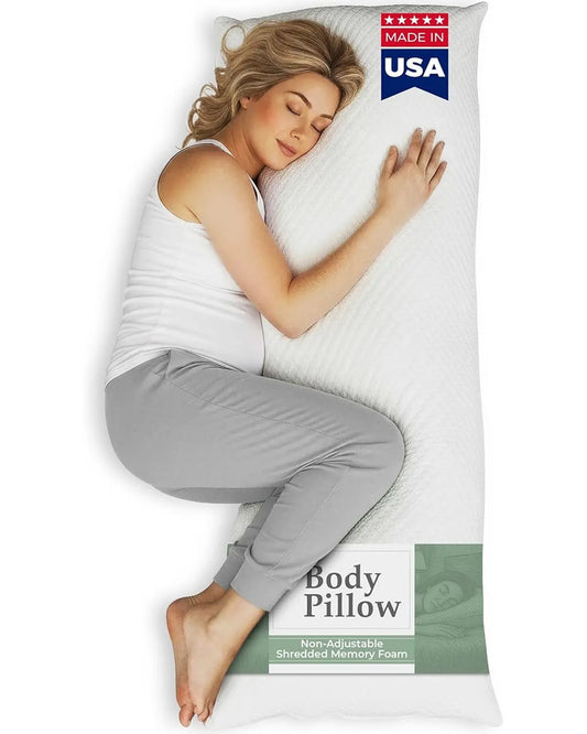 Snuggle-Pedic Body Pillow for Adults - Breathable, Full Body Pillow for Side Sleepers - Shredded Memory Foam Gel - Cooling Long Pillow Supports Legs, Belly & HIPS - 20x54 White
