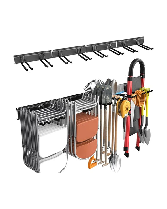 Close-up of the robust metal construction of the tool organizer, showing its strength.